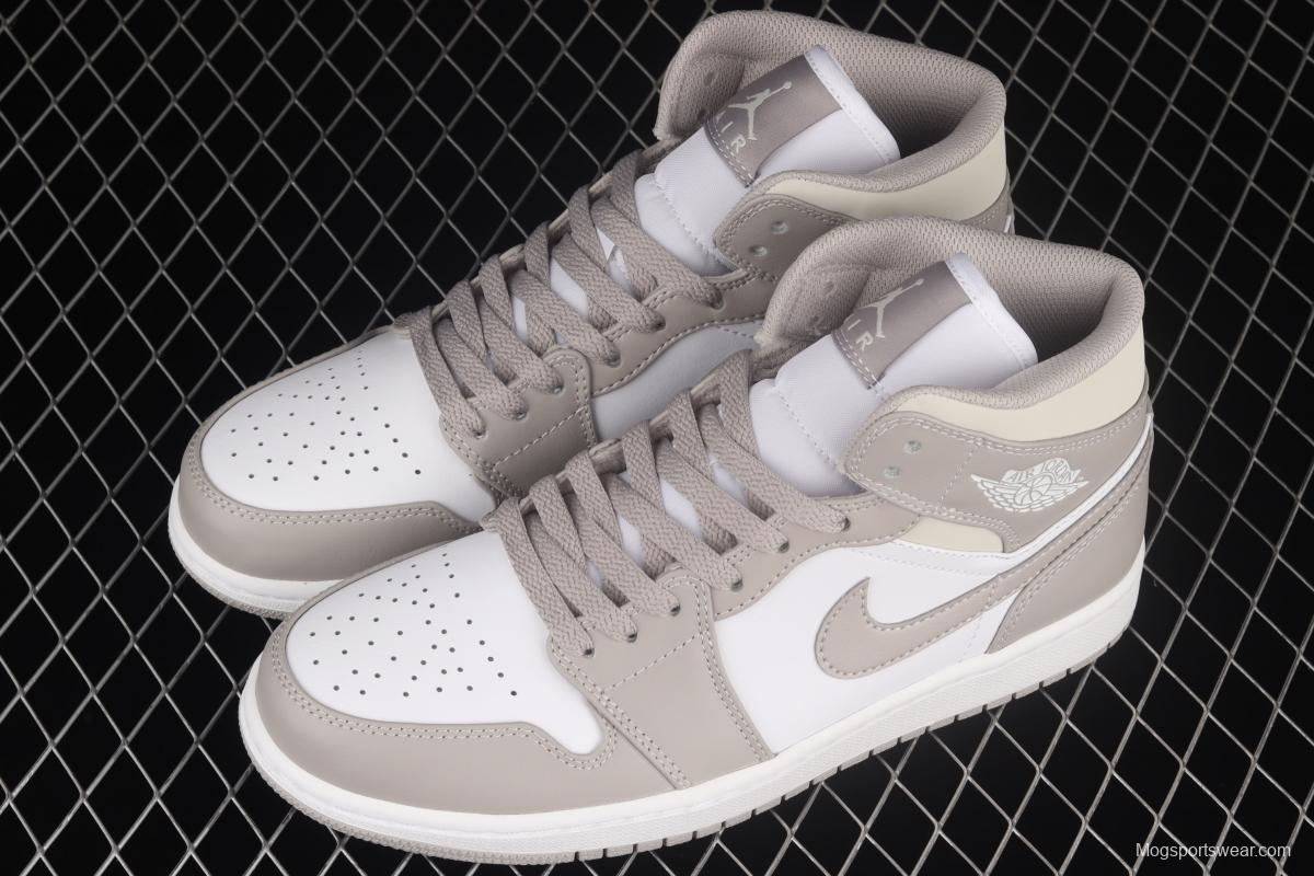 Air Jordan 1 Mid grey middle-top basketball shoes of the Central Asian Hemp College 554724-082