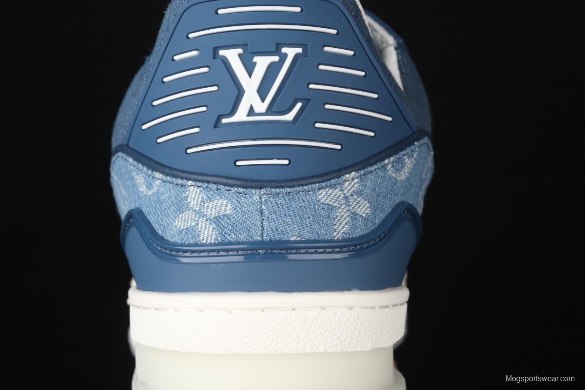 Authentic LV 2021ss early spring fashion catwalk sneakers 400N Blue denim