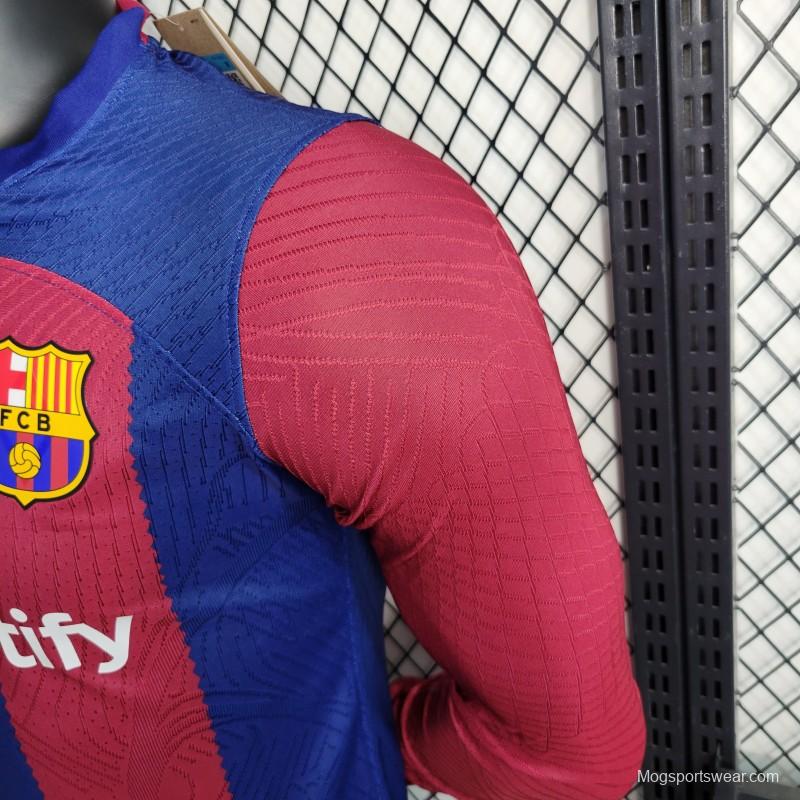 Player Version 23-24 Long Sleeve Barcelona Home Jersey