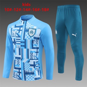 24/25 Kids Olympique Marseille Blue Camouflage Half Zipper Jacket+Long Pants